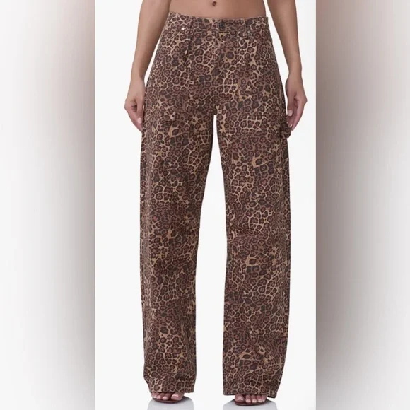AFRM Leopard Print Wide Leg Pants in Brown - Picture 1 of 3